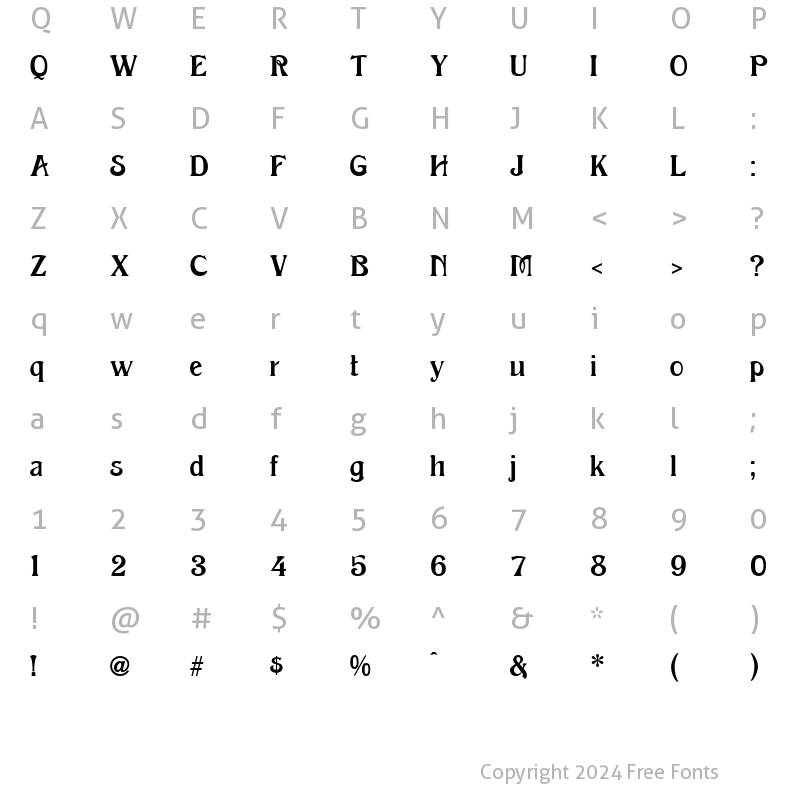 Character Map of Excelsior Normal