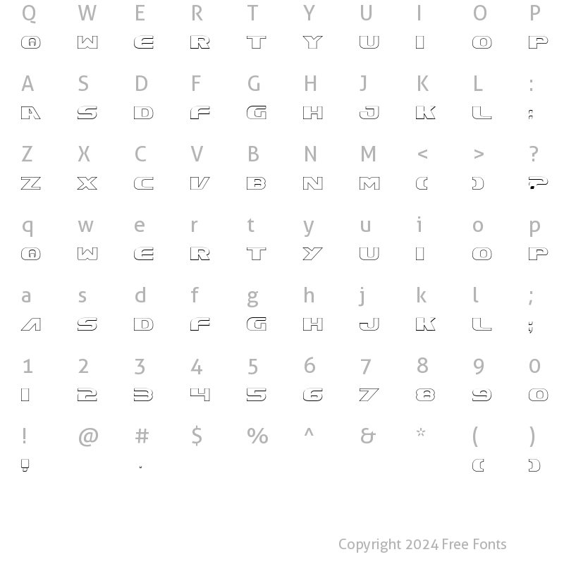 Character Map of Excelsior Outline Outline