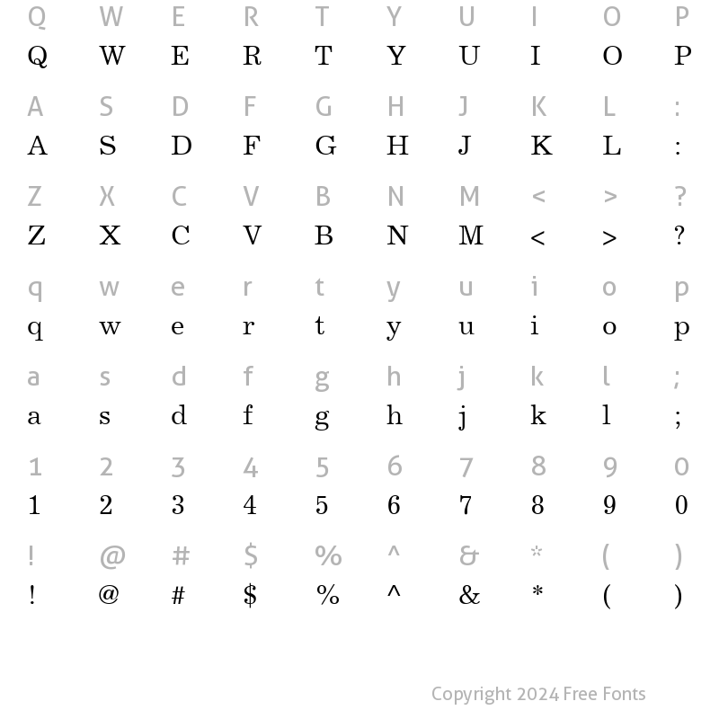 Character Map of ExcelsiorRoman Roman