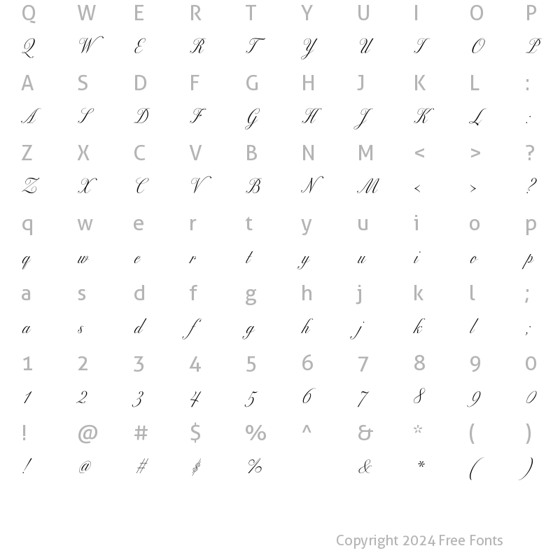 Character Map of ExcelsiorScript Regular