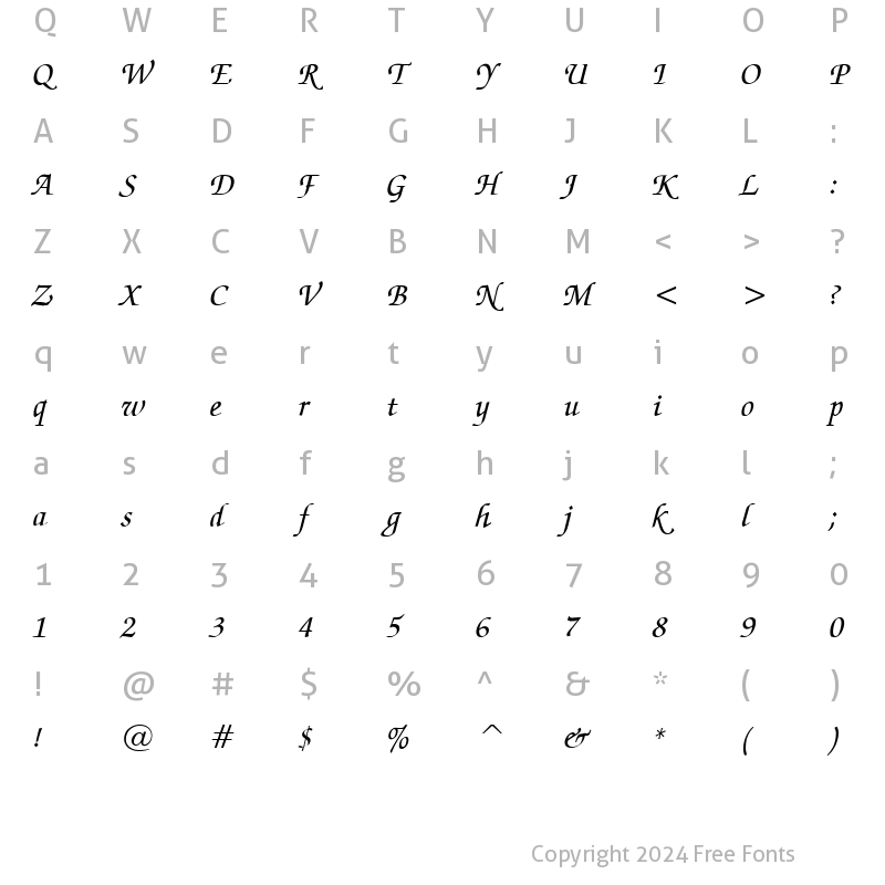 Character Map of Exchequer Script Regular