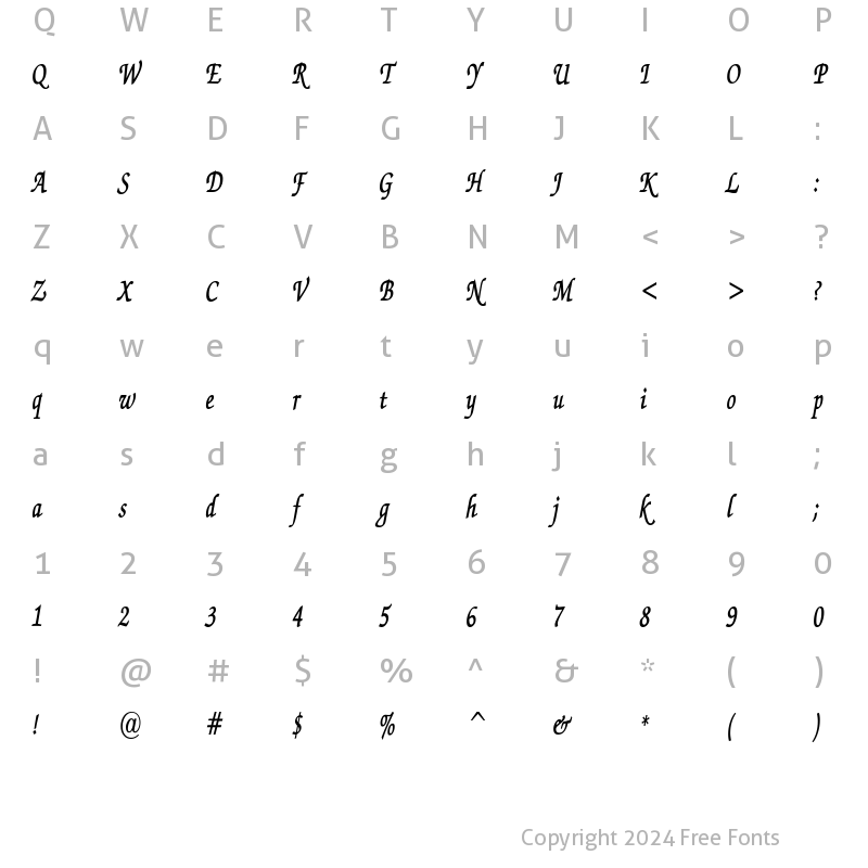 Character Map of ExchequerScriptCondensed Bold