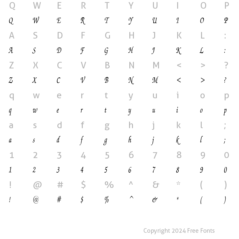 Character Map of ExchequerScriptCondensed Regular