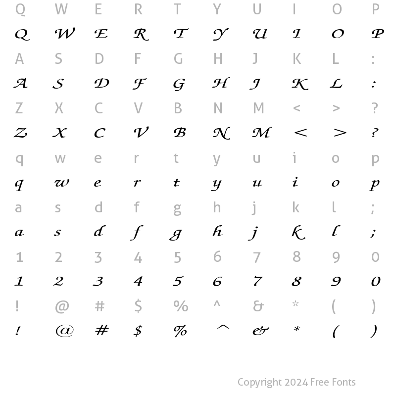 Character Map of ExchequerScriptExtended Regular