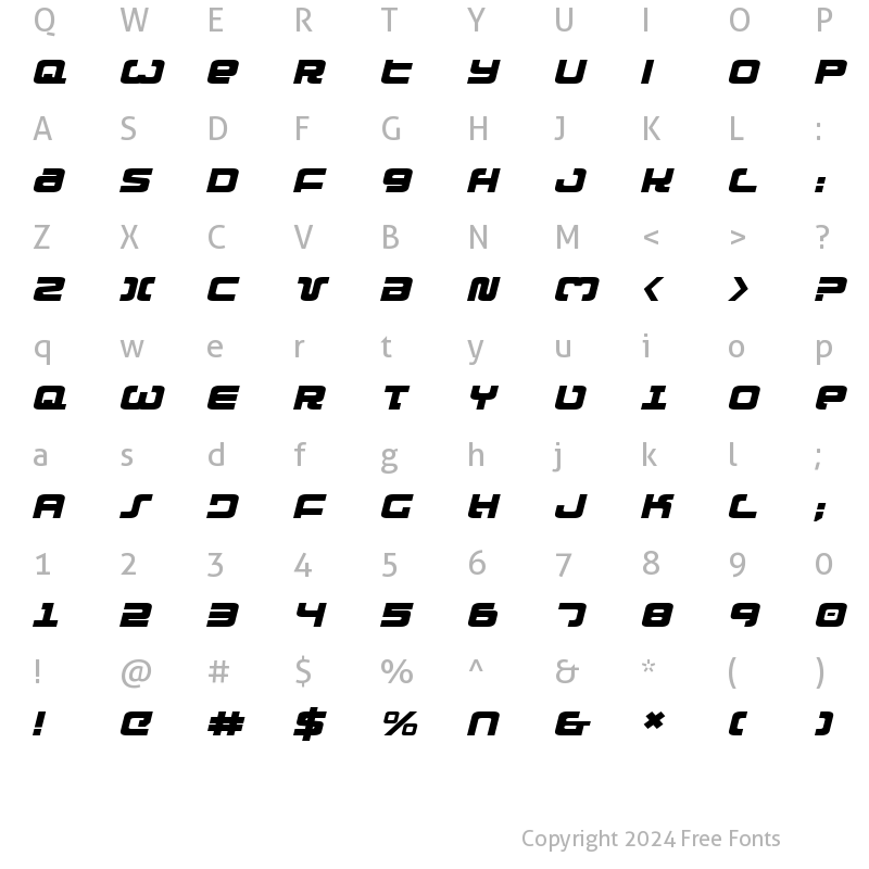 Character Map of Exedore Expanded Italic Expanded Italic