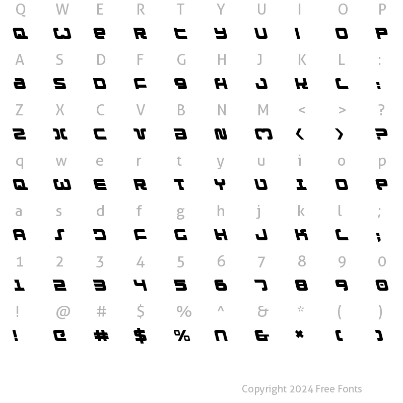 Character Map of Exedore Leftalic Italic