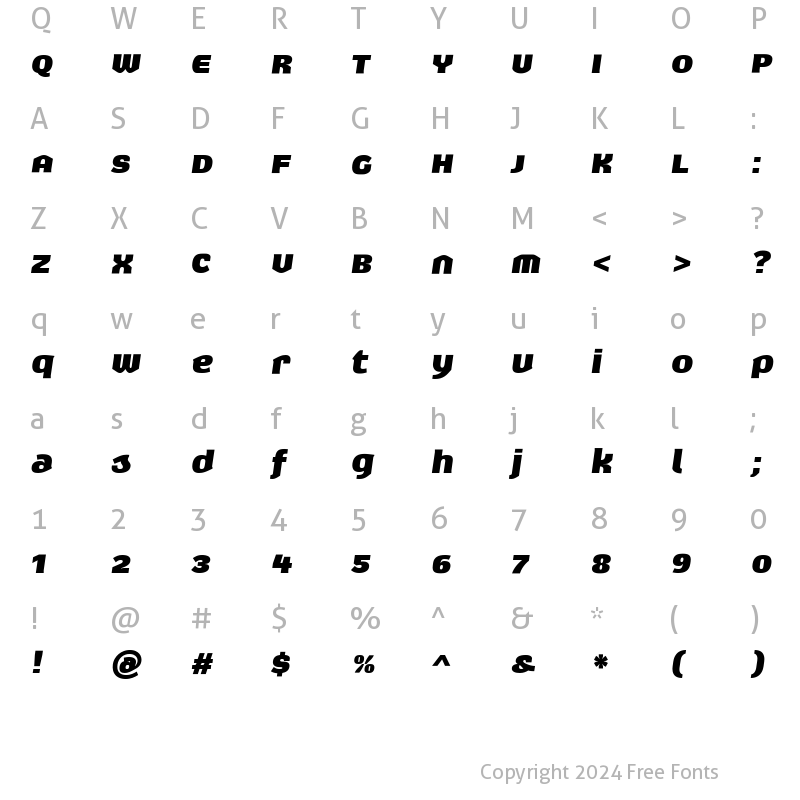 Character Map of Exert Medium Italic