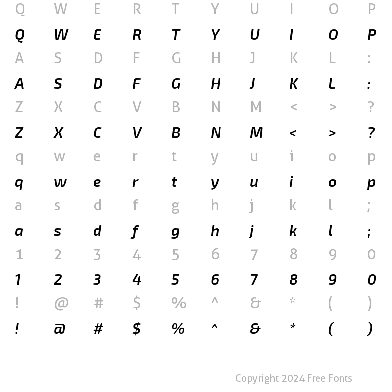 Character Map of Exo 2 Semi Bold Italic