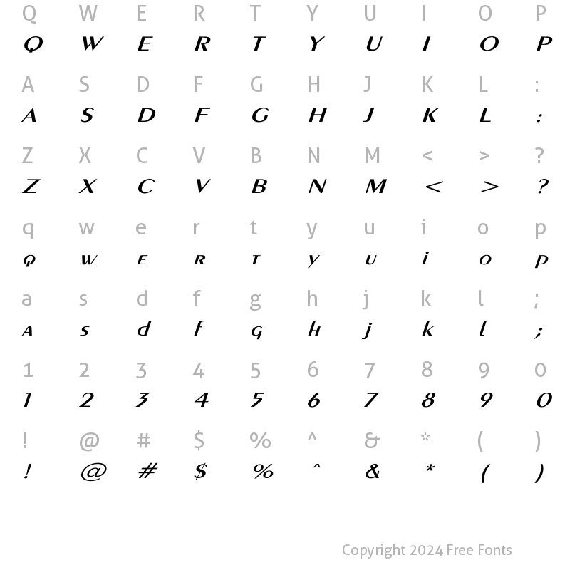 Character Map of Exotic-Demi Wd Itc Italic