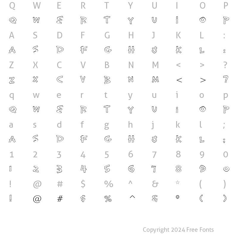 Character Map of Exotic Island BTN Bold Out Regular