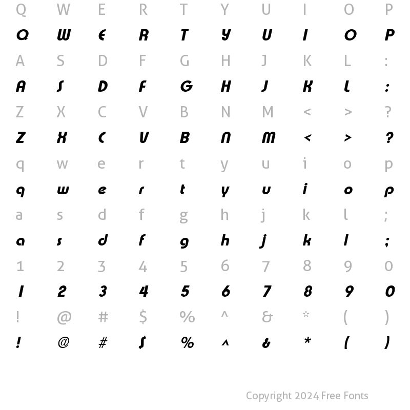 Character Map of Expressa Bold Italic