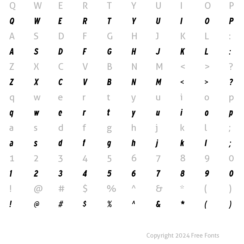 Character Map of Expressway Condensed Bold Italic