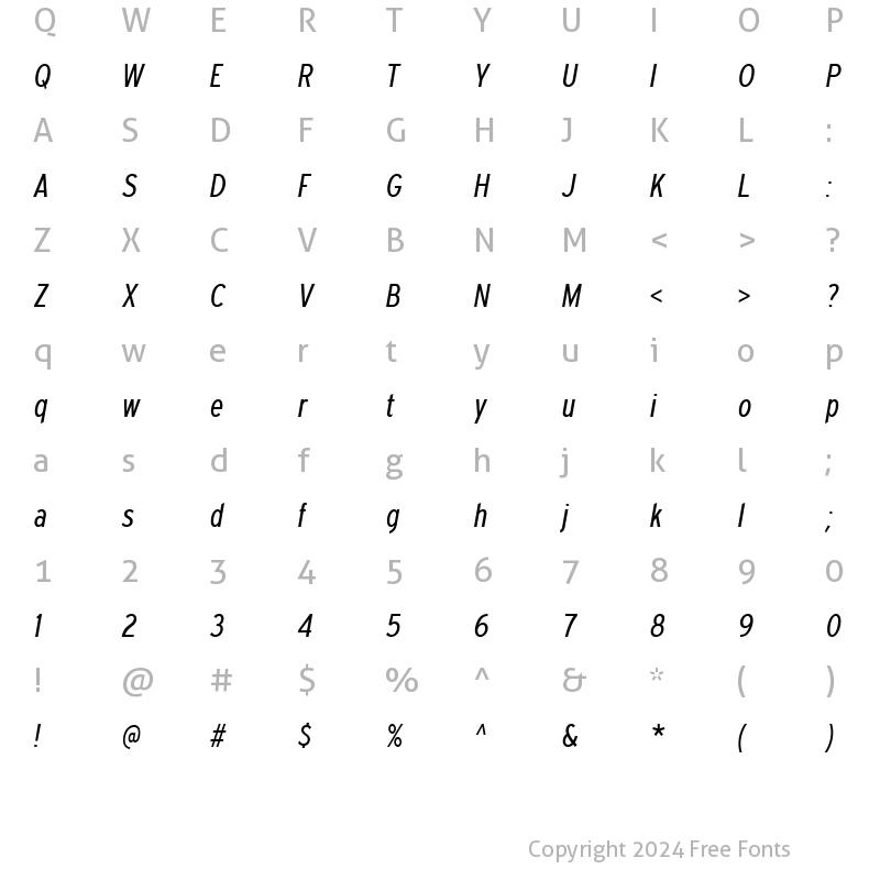 Character Map of Expressway Condensed Book Italic