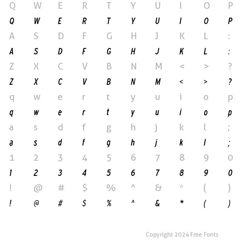 Character Map of Expressway Condensed Italic