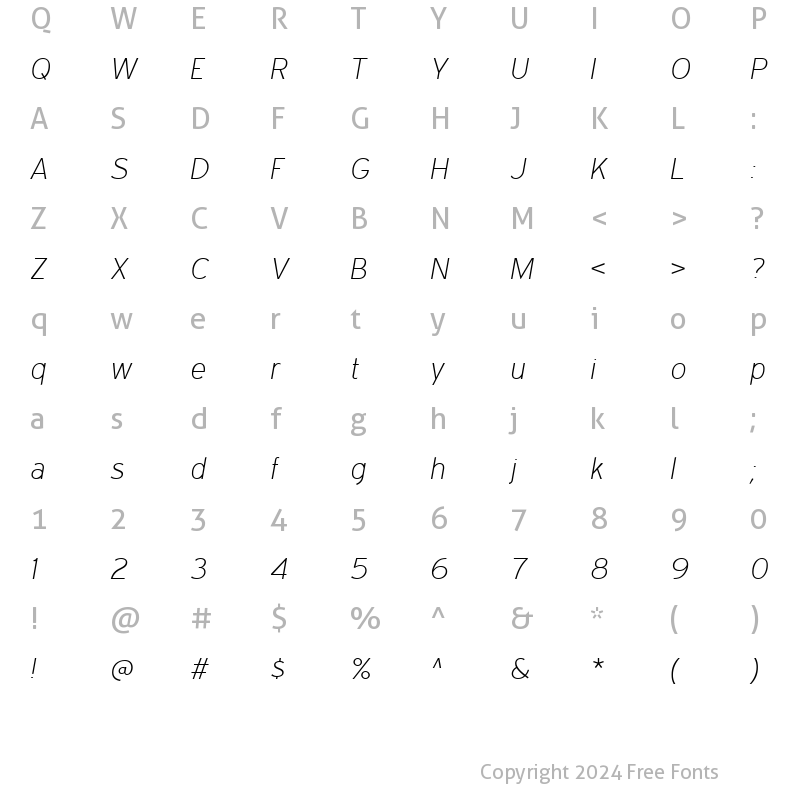 Character Map of Expressway ExtraLight Italic