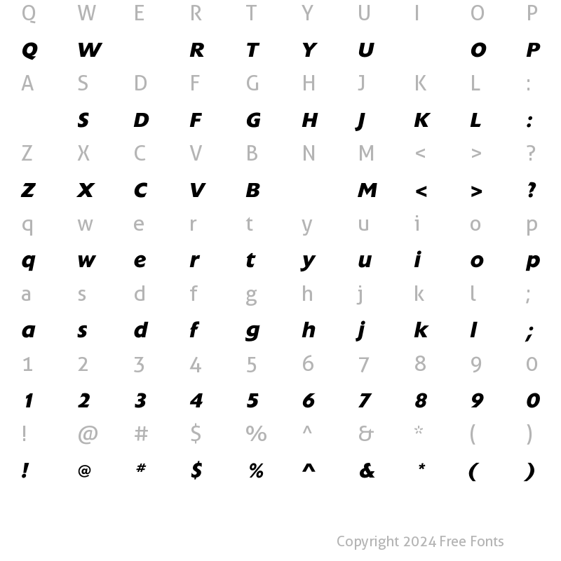 Character Map of ExtensionBoldItalic Regular