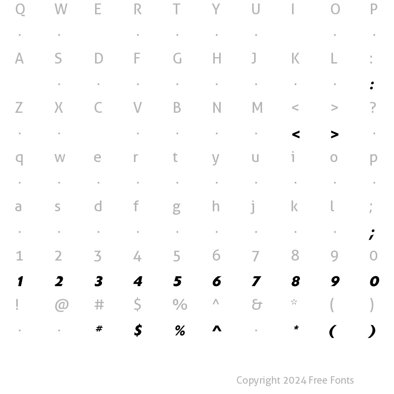 Character Map of ExtensionBoldItalicTab Regular