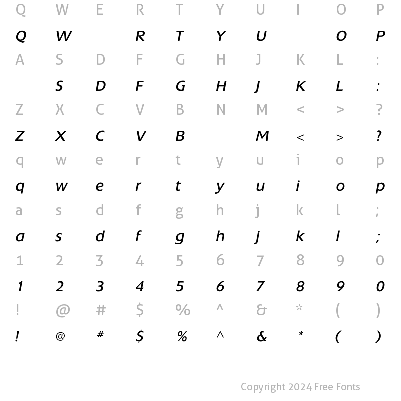 Character Map of ExtensionBookItalic Regular