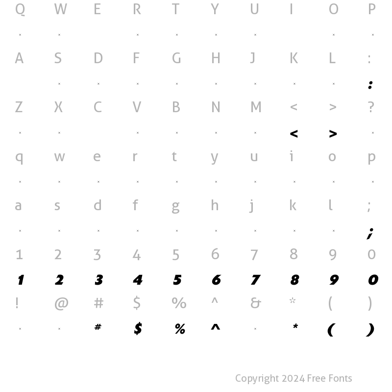 Character Map of ExtensionExtraBoldItalicTab Regular