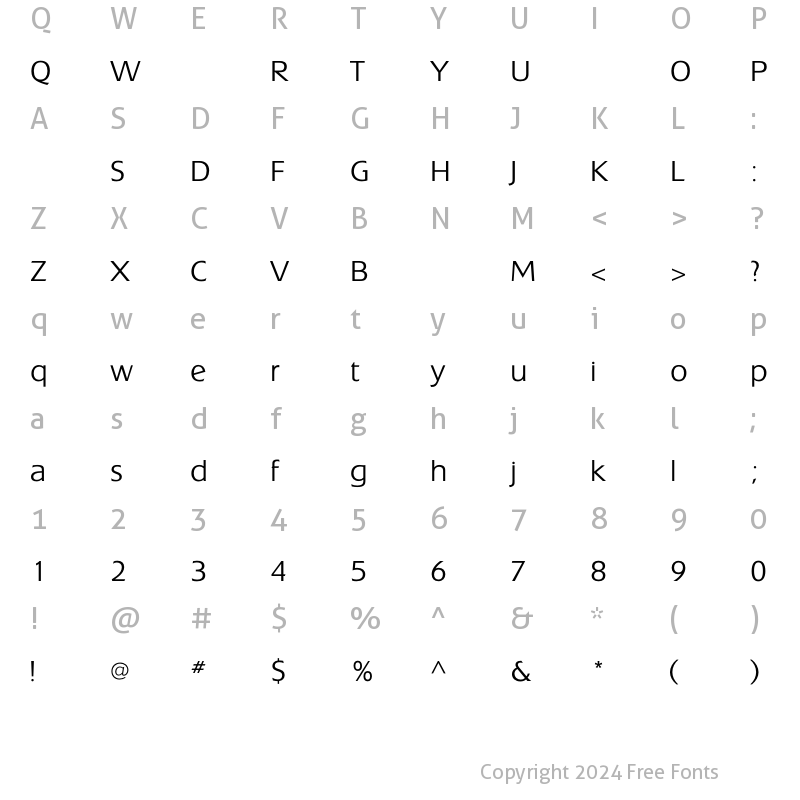 Character Map of ExtensionLight Regular