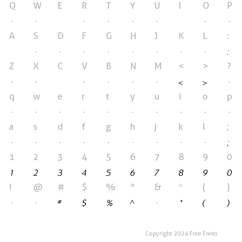 Character Map of ExtensionLightItalicTab Regular