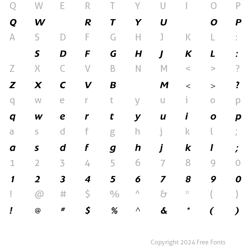 Character Map of ExtensionMediumItalic Regular