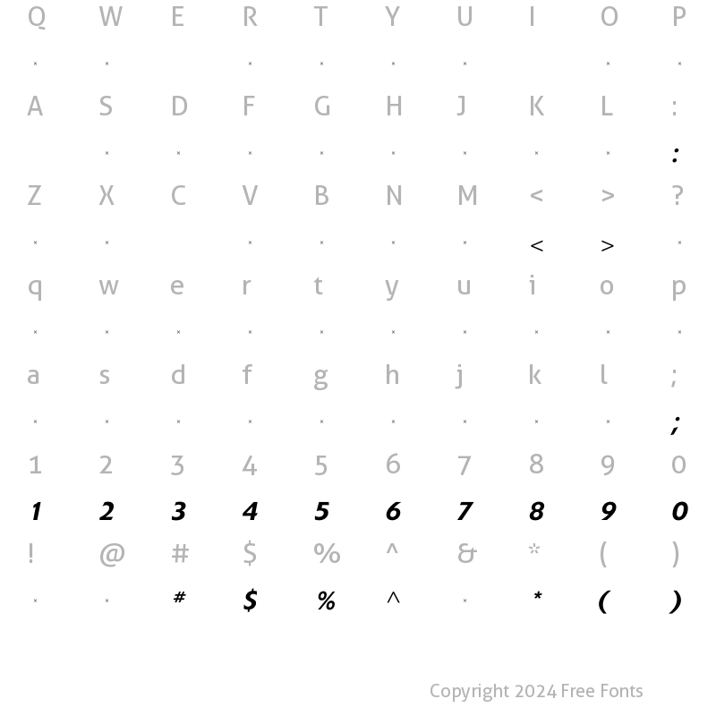 Character Map of ExtensionMediumItalicTab Regular