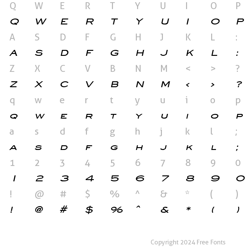 Character Map of Eye glass Wide Bold Italic