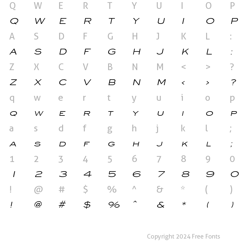 Character Map of Eye glass Wide Italic