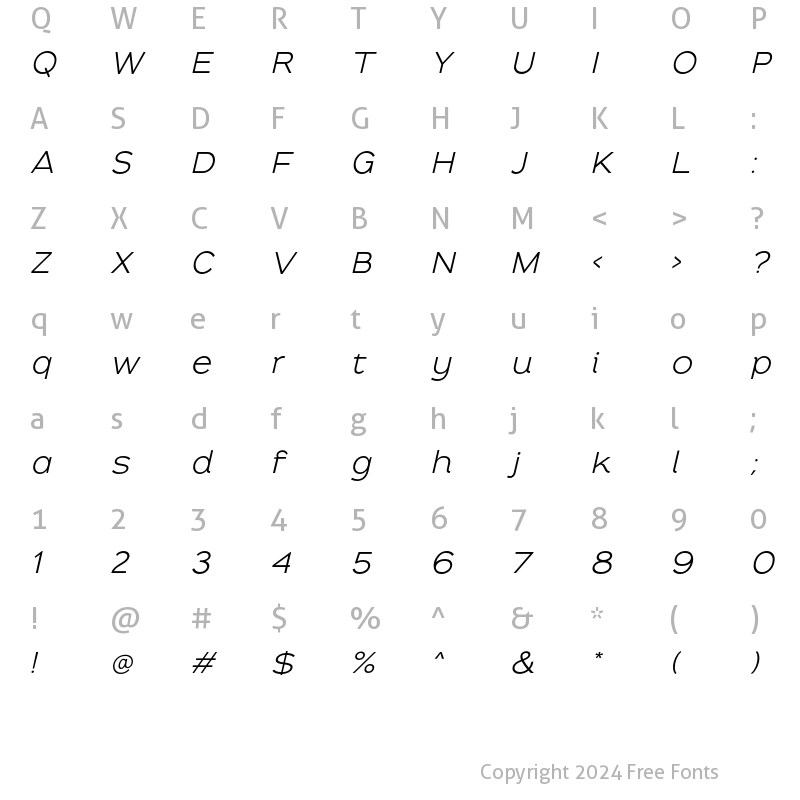 Character Map of Ezra Light Italic