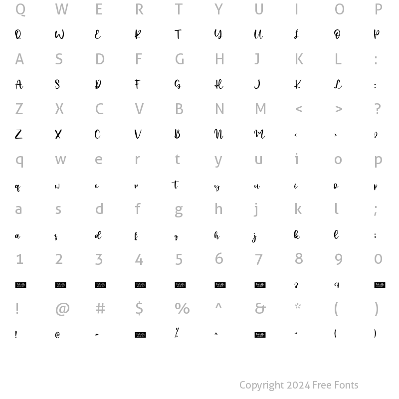 Character Map of Fabiolla - Personal Use Regular