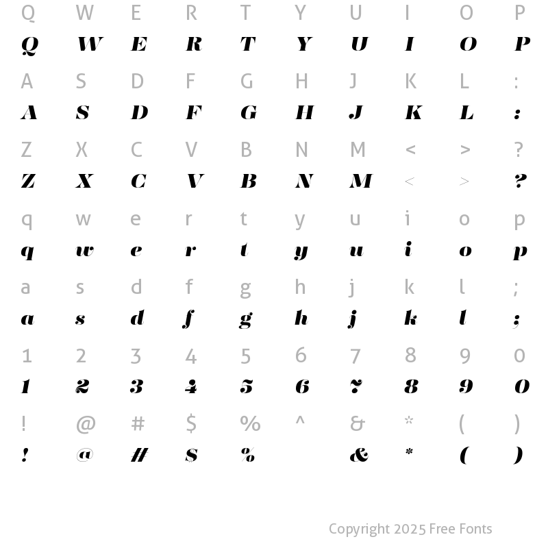 Character Map of Fabrica Heavy Italic