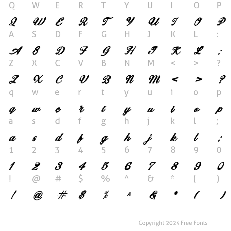 Character Map of Fabuluos College Slant Regular