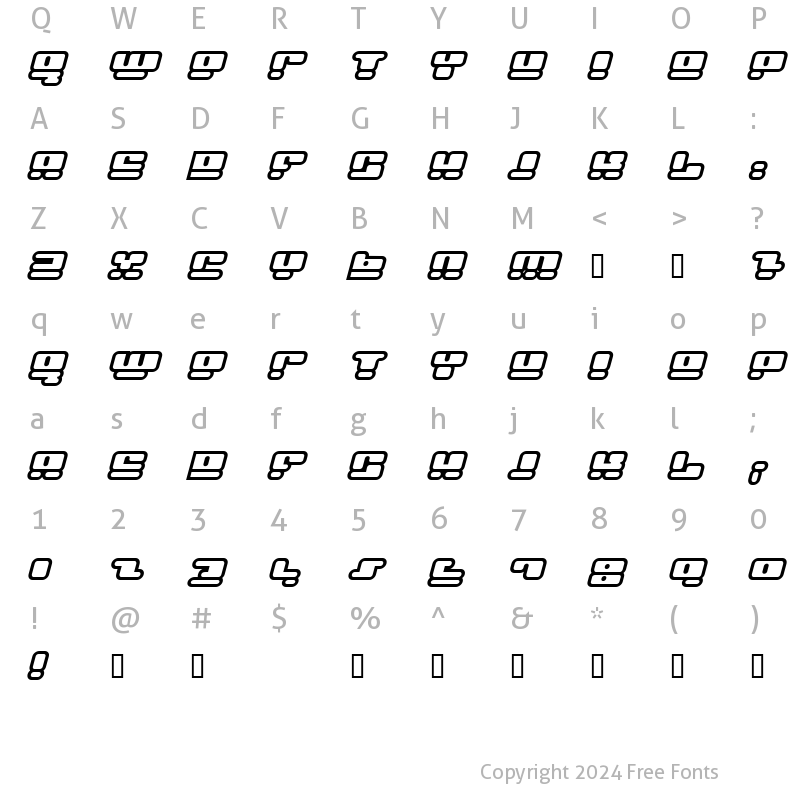 Character Map of Face plant hollow 2 Italic