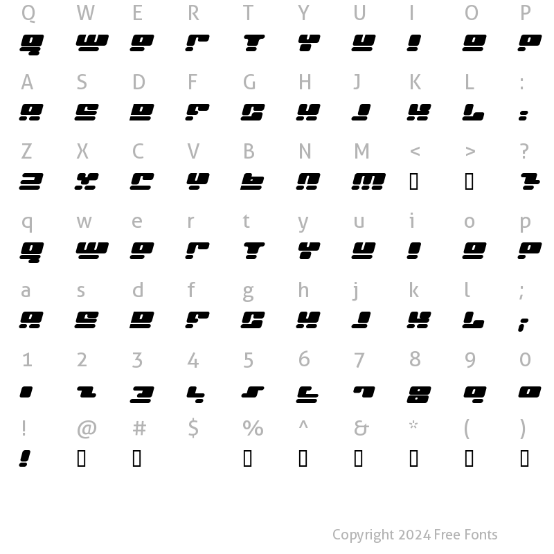 Character Map of Face plant Italic