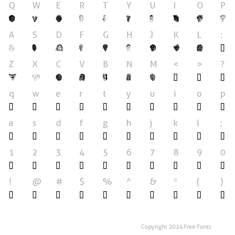 Character Map of Faces Plain