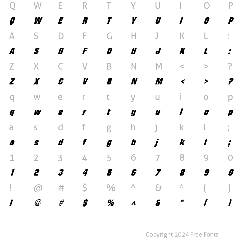 Character Map of FacetBlack-Xitalic Regular