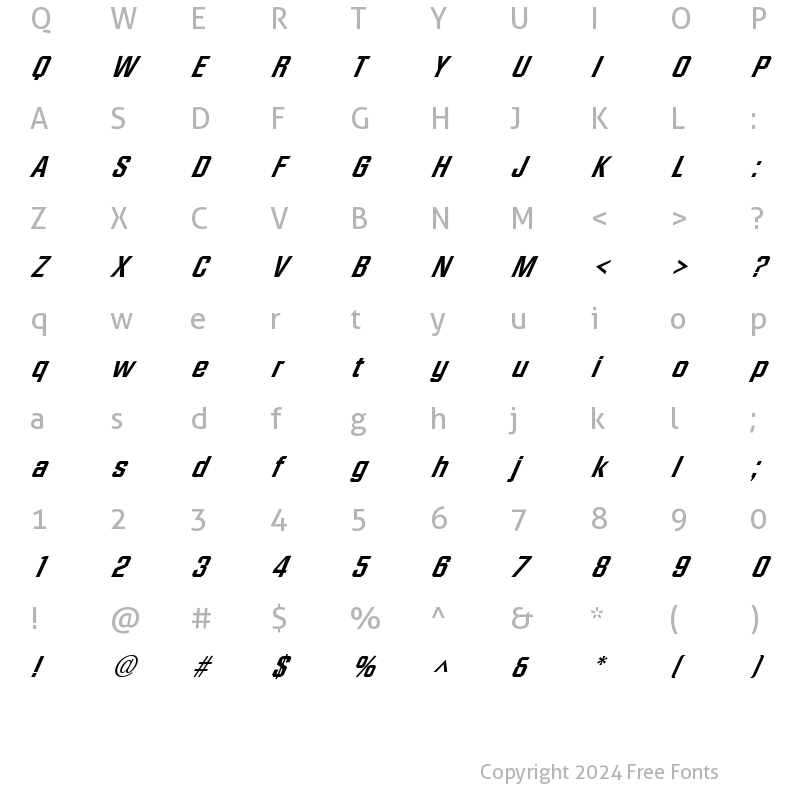 Character Map of FacetExtrabold-XXitalic Regular