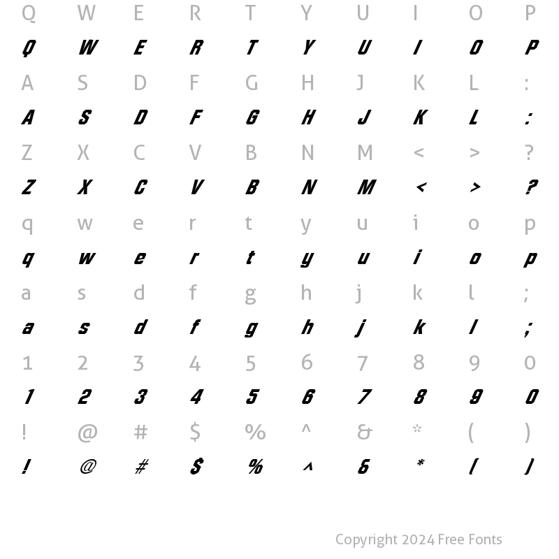 Character Map of FacetHeavy-XXitalic Regular