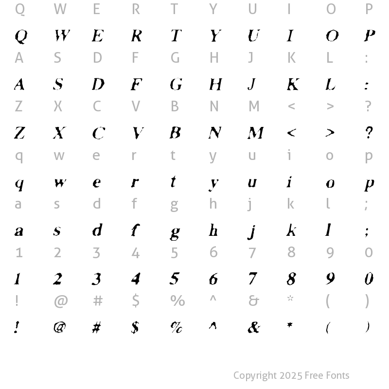 Character Map of Facsimiled Medium Italic