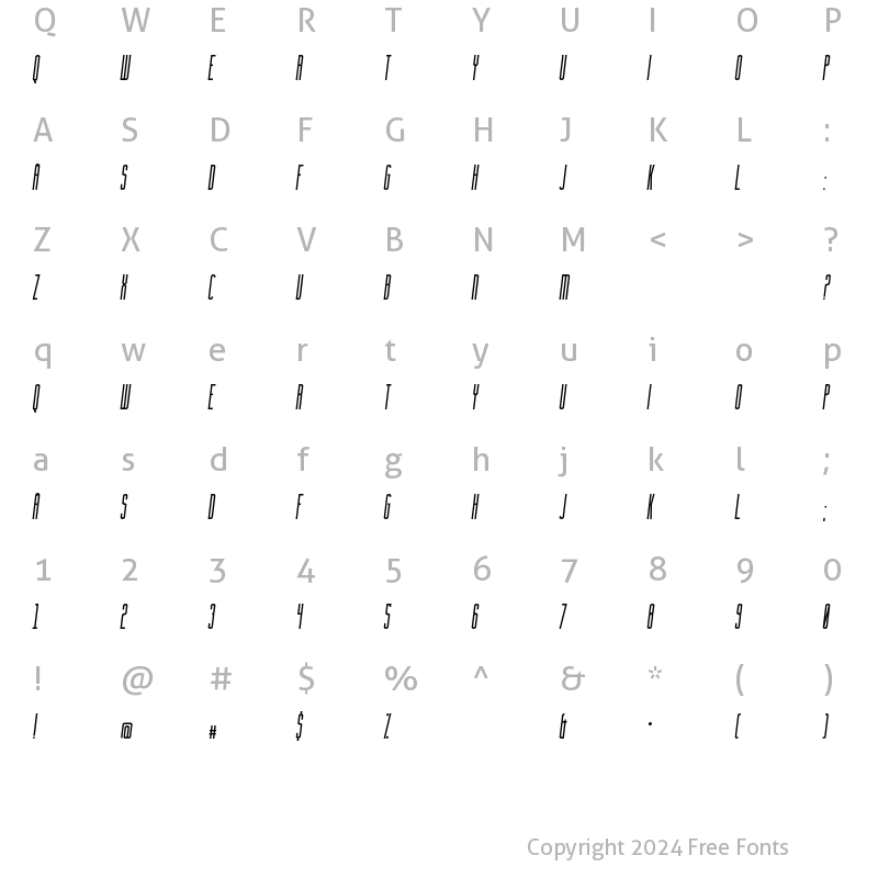 Character Map of Facunda Alternate Italic