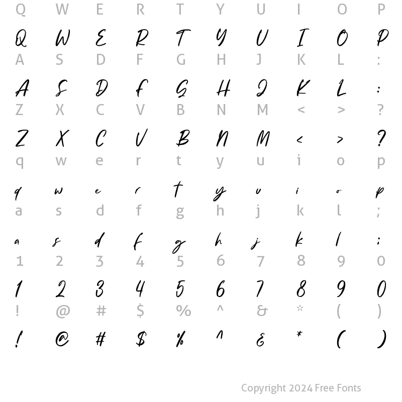 Character Map of Fadellica Regular