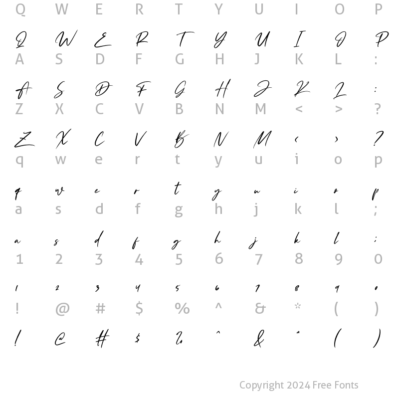 Character Map of Fadetta Italic