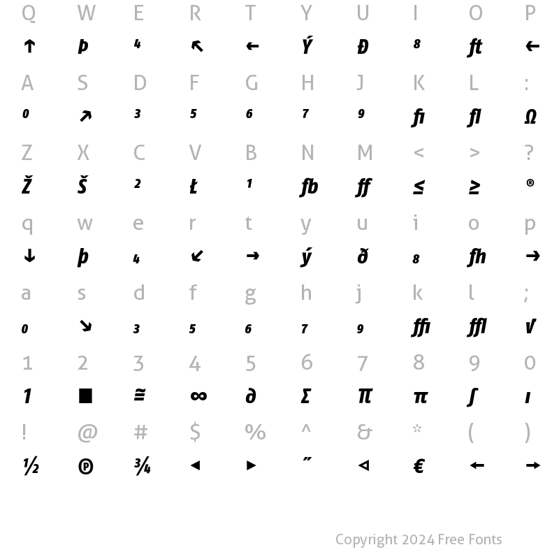 Character Map of FagoCo ExtraBoldExp Italic