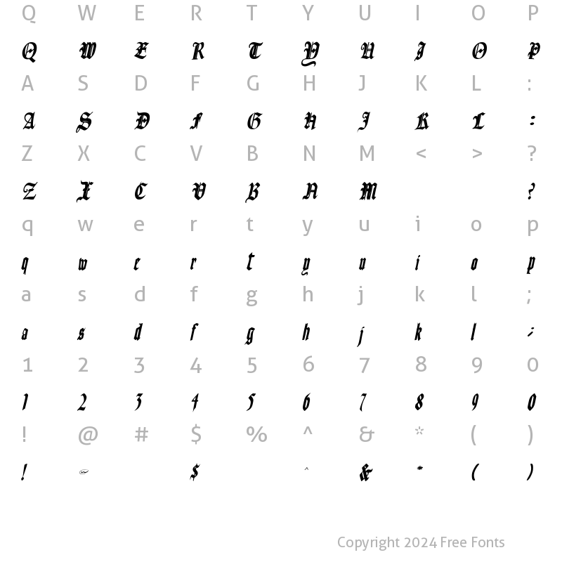 Character Map of Fains Bold Italic