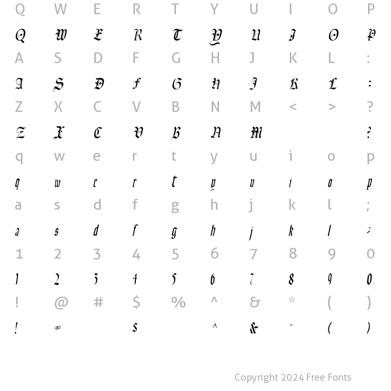 Character Map of Fains Italic