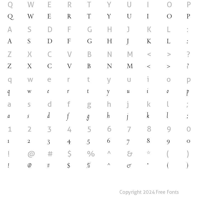 Character Map of Fairbank MT Std Regular