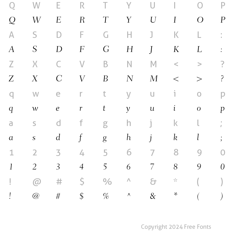 Character Map of Fairfield LH 45 Caption Light Regular