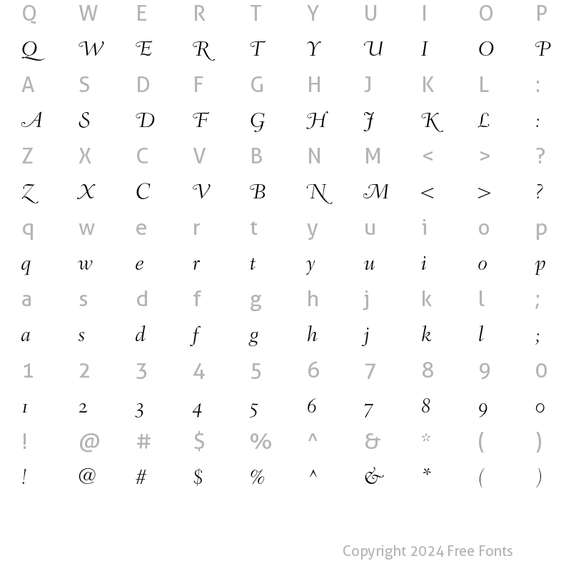 Character Map of Fairfield LH 46 Swash Light Old Italic