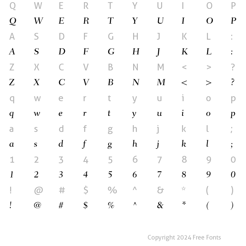 Character Map of Fairfield LH 55 Caption Medium